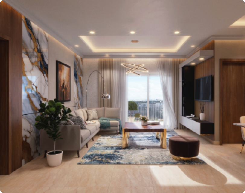 Spacious and modern living room design at Embassy Verde luxury apartments